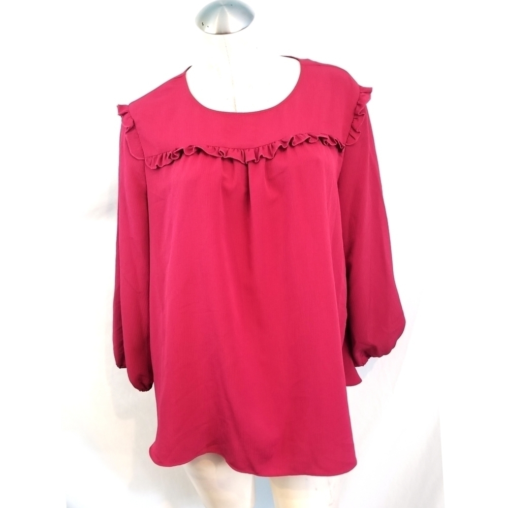 Juicy Couture Size XL Raspberry Colored Ruffled Blouse - Picture 2 of 7